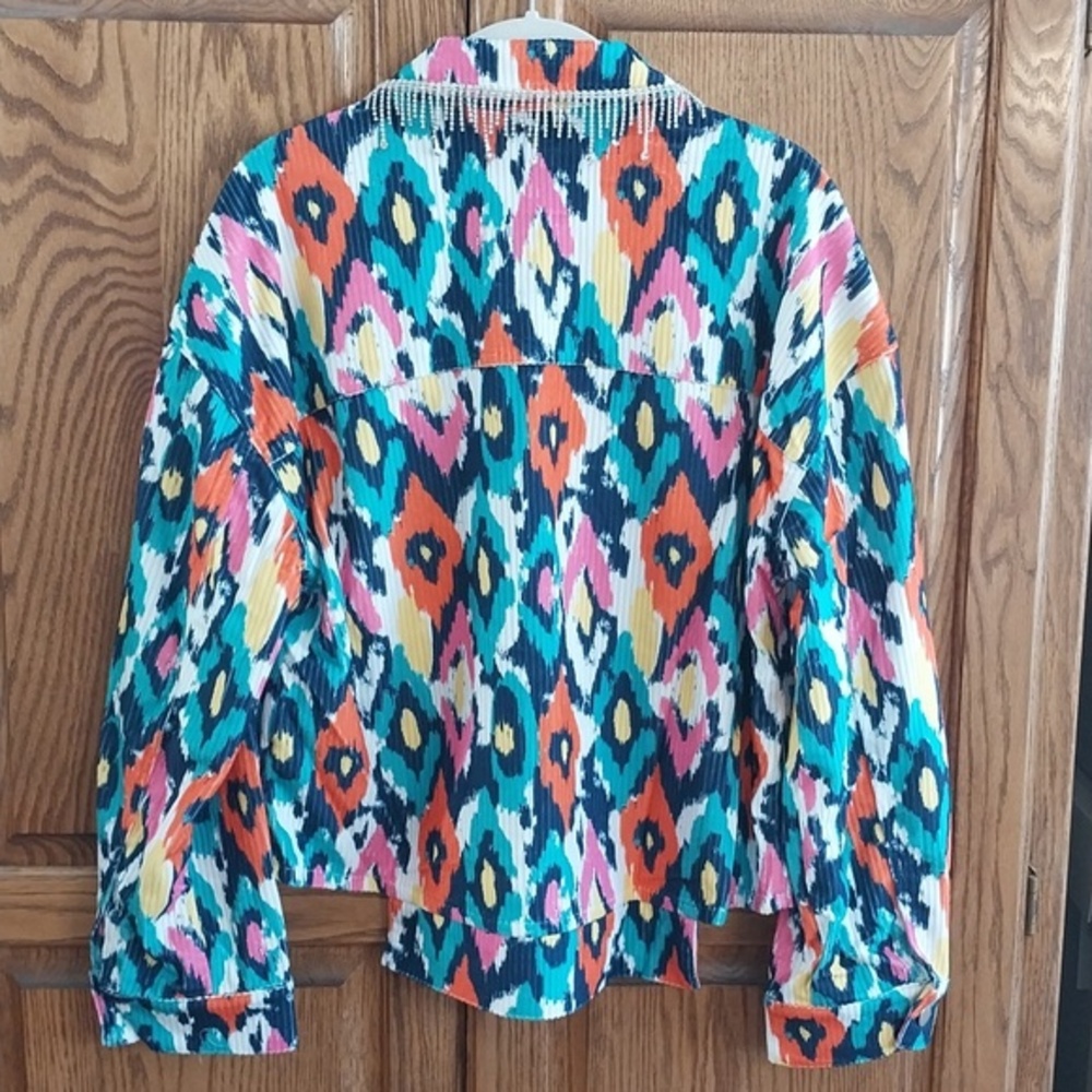 Savanna Jane NWT Size Small‎ Rhinestone Fringe Collar Jacket Shacket Multi Color - Picture 9 of 12